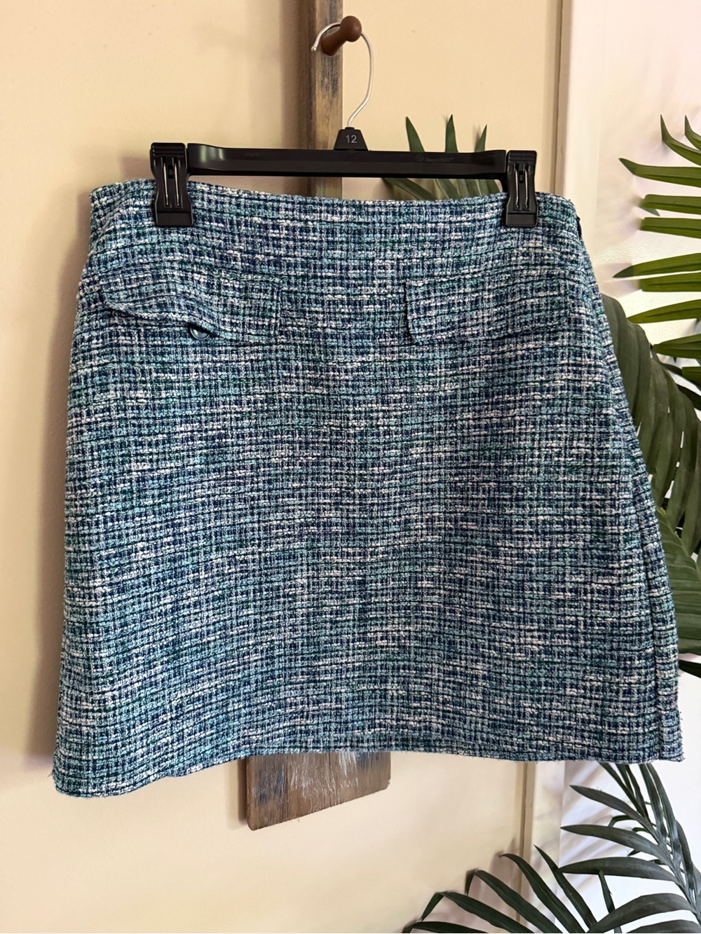 LOFT Teal and Navy Tweed Mini Skirt
